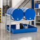 Steel Drum Rack and Dispensing Station for 2 x 200 Litre Drums, 265 Litre Containment, 1429 x 1210 x 837 mm, for Safe Storage and Dispensing
