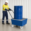 Mobile Steel Spill Pallet for 1 x 205 Litre Drum, 235 Litre Containment, with Grid, for Safe Storage of Flammable Liquids