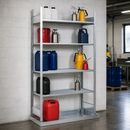 Galvanised Steel Hazmat Small Container Rack with 4 Grids, 1456 x 726 x 2000 mm, 70 L Containment Volume, for Safe Storage of Flammable Liquids