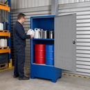 Steel Hazardous Material Depot with Doors, 1 Adjustable Shelf, 240 Litre Containment, for Safe Storage of Flammable Liquids (Blue)