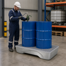 Galvanised Steel Spill Pallet for 2 x 205 Litre Drums, 242 Litre Containment, Accessible Underneath, with Grid, for Industrial Use