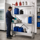 Stainless Steel Hazmat Small Container Rack with Spill Tray, 875 x 500 x 1800 mm, for Safe Storage of Flammable Liquids & Chemicals