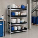 Polyethylene Galvanised Small Container Rack with 4 PE Spill Trays, 1312 x 637 x 2000 mm, for Safe Chemical Storage