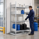 Galvanised Steel Hazmat Small Container Rack with 4 Grids, Adjustable Shelving, 1306 x 526 x 2000 mm, for Storing Flammable Liquids