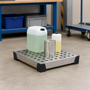 Stainless Steel Spill Tray for Small Containers, 10 L Capacity, 500 x 400 x 95 mm, with Perforated Sheet, for Workplace Use
