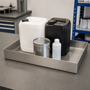 Compact Stainless Steel Spill Tray for Small Containers, 40 L Capacity, 510 x 845 x 120 mm, for Safe Hazardous Material Storage