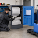 Polypropylene Dispenser Station for Oil Absorbent Materials, 600 x 640 x 1130 mm, 228 L Absorption Capacity, Includes 1 Roll & 200 Mats, for Workshops & Outdoor Use