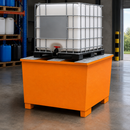 2mm Steel Spill Pallet for 1 x 1000 Litre IBC, 1100 Litre Containment, Powder Coated Orange, for Industrial Storage