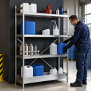 Stainless Steel Hazmat Small Container Rack with Spill Tray, 875 x 300 x 1800 mm, for Safe Storage of Flammable Liquids & Chemicals