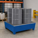 2mm Steel Spill Pallet for 4 x 200 Litre Drums, 460 Litre Containment, with Galvanised Grid, for Industrial Use