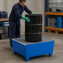 Steel Spill Pallet for 205 Litre Drum with Galvanised Grid for Safe Storage