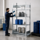 Galvanised Steel Spill Pallet with 4 Grids, 54 Litre Capacity, Adjustable Height, 1156 x 726 x 2000 mm, for Hazardous Liquid Storage