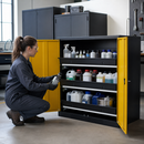 Steel Half Height Chemical Cabinet with 3 Pull-Out Shelves, Anthracite Body & Yellow Wing Doors, for Safe Storage of Hazardous Liquids