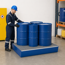 Steel Spill Pallet for 4 x 205 Litre Drums, 265 Litre Containment, Powder Coated Blue, with Galvanised Grid, for Safe Storage of Flammable Liquids