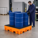 Polyethylene Spill Pallet for 4 Drums, 295 Litre Containment, 950 kg Load Capacity, with Grid, for Safe Chemical Storage