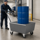 Mobile Steel Spill Pallet for 1 x 205 Litre Drum, 238 Litre Containment, with Galvanized Grid, for Safe Transport of Hazardous Materials