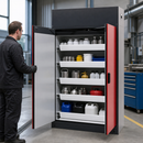 Fire-Rated Air Recirculating Hazmat Cabinet with 6 Pullout Spill Trays, 90 Minutes Fire Resistance, Sheet Steel, for Safe Hazardous Material Storage