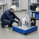 Powder Coated Steel Spill Tray for Small Containers, 90 Litre Capacity, 774 x 774 x 200 mm, with Galvanised Perforated Sheet, Ideal for Storing Hazardous Materials