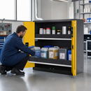 Steel Half Height Chemicals Cabinet in Anthracite with Yellow Folding Doors, 2 Slide-Out Sumps, for Safe Storage of Water-Polluting Liquids (2 Pull-Out Shelves)