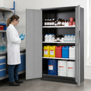 High Cabinet for Water-Polluting Liquids, Anthracite Sheet Steel, 3 Adjustable Shelves, 27L Spill Pallet, with Cylinder Lock, for Safe Chemical Storage