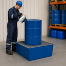 Steel Spill Pallet for 1 x 205 Litre Drum, 238 Litre Containment, Galvanised Grid, Powder Coated Blue, for Safe Storage of Flammable Liquids
