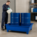 Steel Spill Pallet for 2 x 205 Litre Drums, 238 Litre Containment, Powder Coated Blue, for Safe Storage of Flammable Liquids