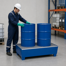 Steel Spill Pallet for 2 x 205 Litre Drums, 235 Litre Containment, Powder Coated Blue, for Safe Chemical Storage