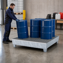 Galvanised Steel Spill Pallet for 4 x 205 Litre Drums, 315 Litre Containment, with Removable Grid, for Safe Storage of Flammable Liquids