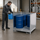 Galvanised Steel Hazardous Material Station for 4 x 200 Litre Drums, 260 Litre Containment, Stackable, for Safe Storage of Flammable Liquids