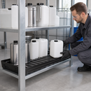 Polyethylene Spill Tray for Hazmat Shelving, 1300 x 400 mm, 33 L Containment, 200 kg Load Capacity, with Reinforcement Cross Bars