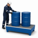 2mm Steel Spill Pallet for 2 x 205 Litre Drums, 235 Litre Containment, with Galvanised Grid, for Safe Storage of Flammable Liquids