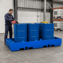 Polyethylene Spill Pallet for 4 x 200 Litre Drums, 520 Litre Containment, 1200 kg Load Capacity, with Forklift Pockets, for Safe Storage