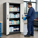 Sheet Steel Chemical Cabinet with 3 Shelves, 27L Spill Pallet, Anthracite & White, for Safe Storage of Hazardous Liquids