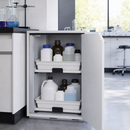 Melamine-Resin Underbench Cabinet for Corrosive Liquids, 2 Pull-Out Shelves, 590 x 570 x 800 mm, for Safe Storage of Acids & Alkalis