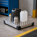 Stainless Steel Spill Tray for Small Containers, 10 L Capacity, 500 x 400 x 95 mm, with Perforated Sheet, for Workplace Use