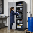 Anthracite Sheet Steel Chemical Cabinet with 5 Pull-Out Shelves, Silver Wing Doors, for Safe Storage of Hazardous Liquids