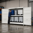 Steel Hazardous Materials Storage for 24 x 205 Litre Drums or 6 x 1,000 Litre IBCs, 1160 Litre Containment, with Lockable Hinged Doors, for Safe Liquid Storage