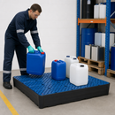 Polyethylene Spill Tray for Small Containers, 180 Litre Containment, 1170 x 1170 x 180 mm, with Grid, for Chemical Storage