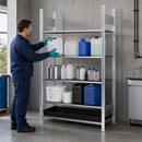 Polyethylene Galvanised Small Container Rack with PE Spill Tray and 3 Grids, 1012 x 637 x 2000 mm, for Safe Chemical Storage (Extension Unit)