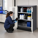Anthracite Sheet Steel Chemicals Cabinet with Glass Doors, 2 Shelves & Spill Pallet, for Safe Storage of Hazardous Liquids (CS-82G)