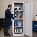 Steel High Cabinet for Water-Polluting Liquids, 600mm x 500mm x 1950mm, with 3 Slide-Out Spill Trays, Galvanised Spill Pallet, and Safety Lock, for Safe Storage of Toxic Substances
