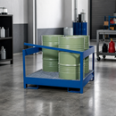 Steel Hazardous Material Station for 2 x 200 Litre Drums, 240 Litre Containment, Open Design, with Removable Galvanised Grid, for Safe Storage of Flammable Liquids
