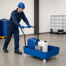 Mobile Powder-Coated Steel Spill Tray for Small Containers, 65 Litre Containment, 300 kg Load Capacity, with Swivel Castors (Blue)
