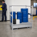 Galvanised Steel Hazardous Material Station for 2 x 200 Litre Drums, 240 Litre Containment, Stackable, with Removable Grid, for Safe Storage