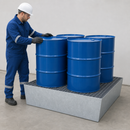 Galvanised Steel Spill Pallet for 4 x 205 Litre Drums, 485 Litre Containment, with Grid, for Safe Storage of Flammable Liquids