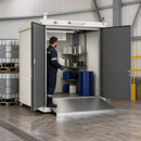 Galvanised Steel Insulated Hazardous Material Storage Container with Integrated Spill Pallet, 870 L Containment Volume, 2804 x 2742 x 2780 mm, for Safe Storage of Flammable & Toxic Substances