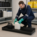 Electrically Conductive Polyethylene Spill Tray for Small Containers, 20 Litre Capacity, 995 x 395 x 90 mm, for Hazardous Material Storage