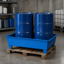 Steel Spill Pallet for 2 x 205 Litre Drums, 238 Litre Containment, Powder Coated Blue, for Safe Storage of Flammable Liquids