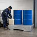 Galvanised Steel Spill Pallet for 2 x 205 Litre Drums, 242 Litre Containment, Accessible Underneath, with Grid, for Industrial Use