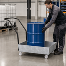 Galvanised Steel Mobile Spill Pallet for 1 x 60 Litre Drum, 80 Litre Containment, with Wheels, for Safe Transport of Hazardous Materials